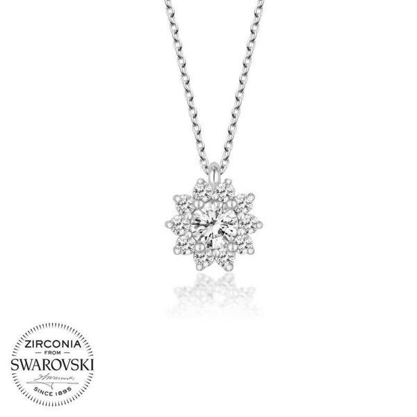 Swarovski Taşlı Gümüş Tektaş Bayan Kolye SL4110 - Image 1