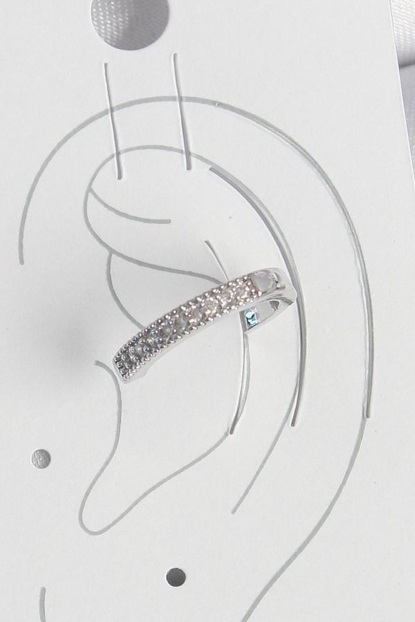 Pirinç Gümüş Renk Zirkon Taşlı Kadın Kıkırdak Model Küpe SL11826 - Image 1