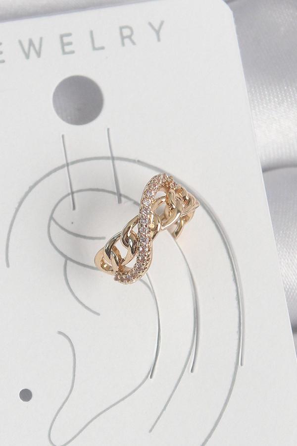 Pirinç Gold Renk Zirkon Taşlı Sonsuzluk Zincir Model Kadın Kıkırdak Küpe SL11833 - Image 1