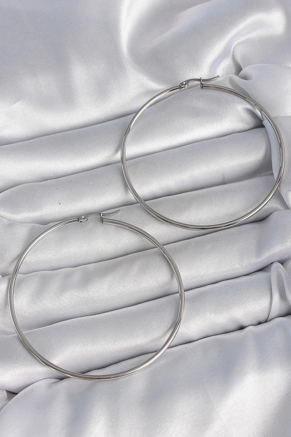 316 Çelik Gümüş Renk 63 mm Halka Model Kadın Küpe SL11774 - Image 1