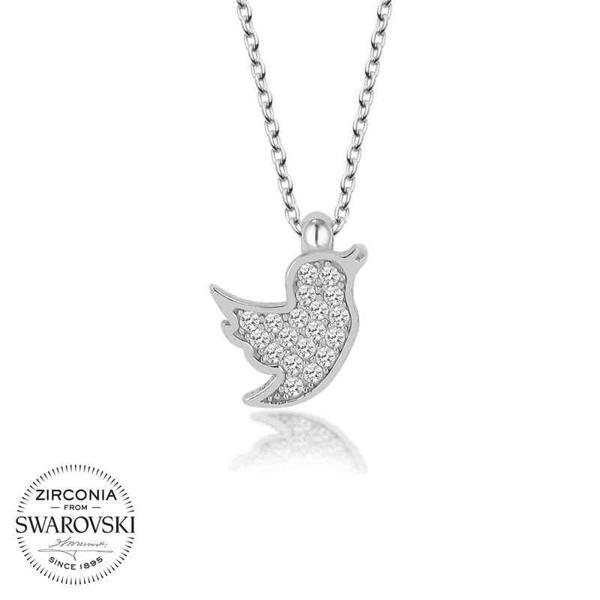 Swarovski Taşlı Gümüş Kuş Bayan Kolye SL4140 - Image 1