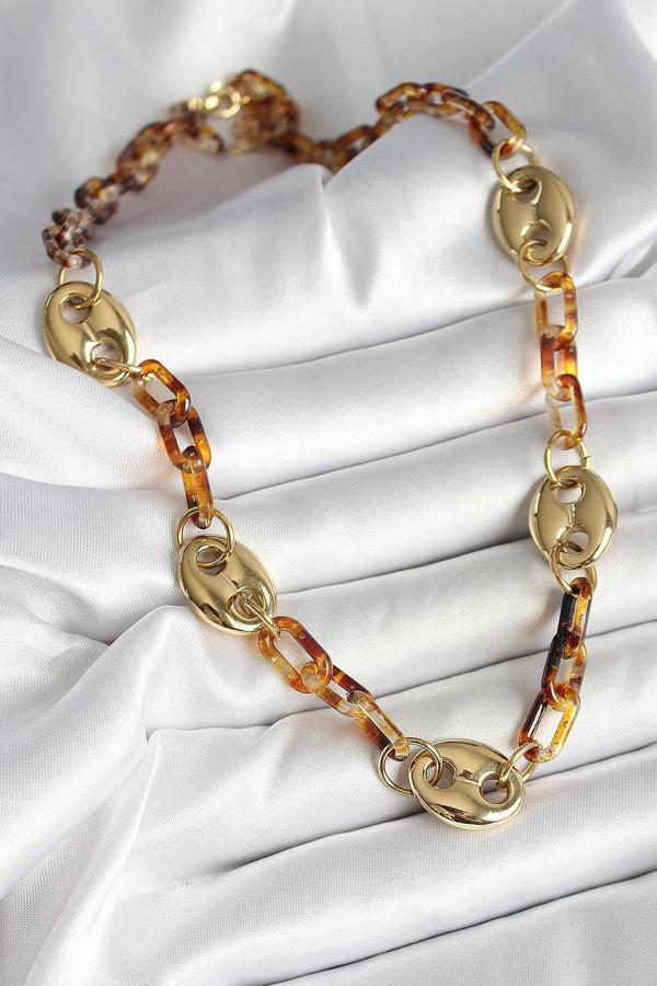 Leopar Desenli Mika Gold Renk Zincir Kadın Kolye SL11979 - Image 1
