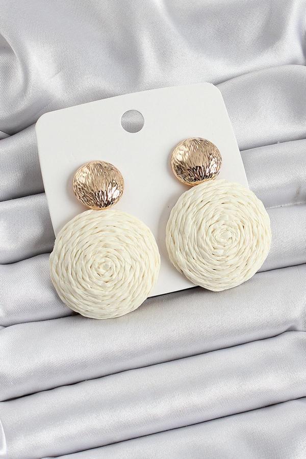 Krem Daire Figürlü Hasır Örgü Model Gold Renk Kadın Küpe SL12259 - Image 1