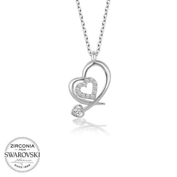 Swarovski Taşlı Gümüş Kalp Bayan Kolye SL4139 - Image 1