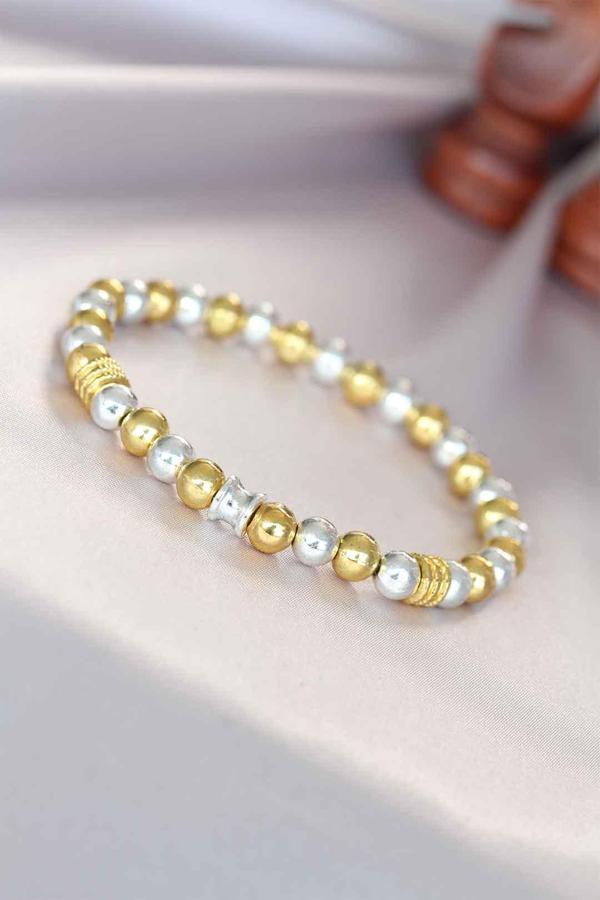 Hematit Gümüş Gold Renk Doğal Taş Erkek Bileklik SL11541 - Image 1