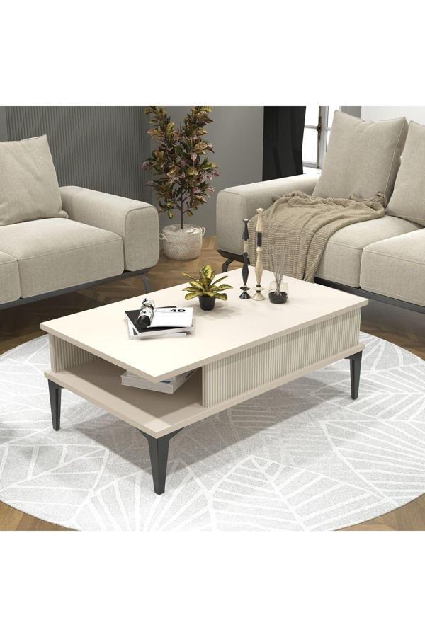 Cool Home Marin Orta Sehpa , Sis Gri , Çizgi Desenli , Raflı - Image 1