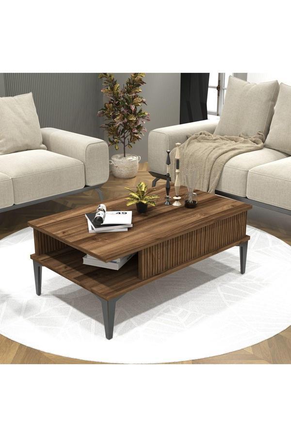 Cool Home Marin Orta Sehpa , Ceviz , Çizgi Desenli , Raflı - Image 1