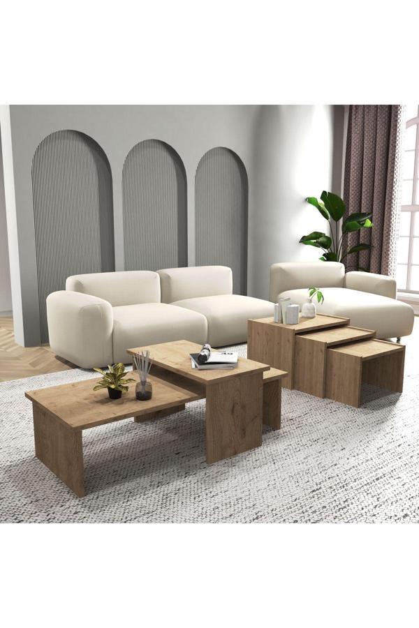 Cool Home Vera 2 ' li Orta Sehpa Ve Zigon Sehpa Seti , Servis Sehpası Sepet - Image 1