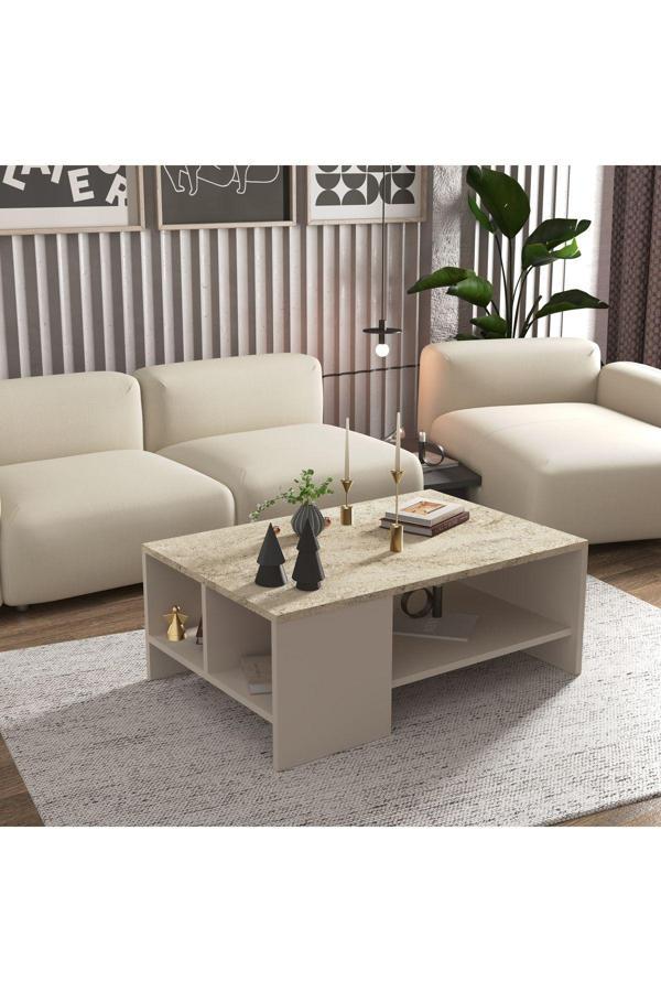 Cool Home Liri Orta Sehpa Traverten (mermer desen) - Kumsal (sis gri) - Image 1