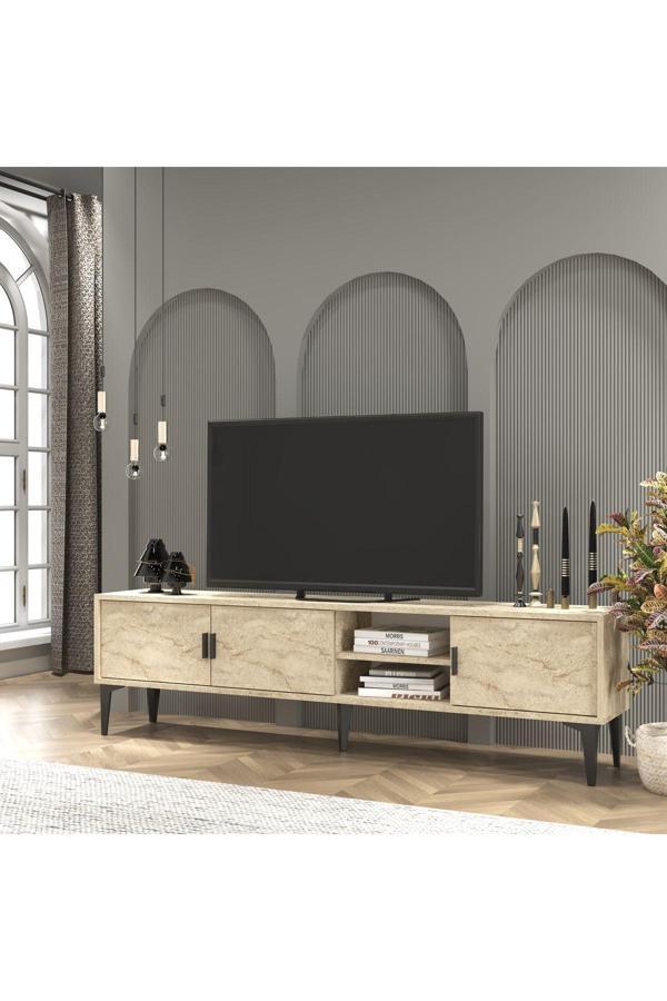 Cool Home Marin Tv Ünitesi Tv Sehpası 180 cm Traverten ( Mermer Desen ) - Image 1