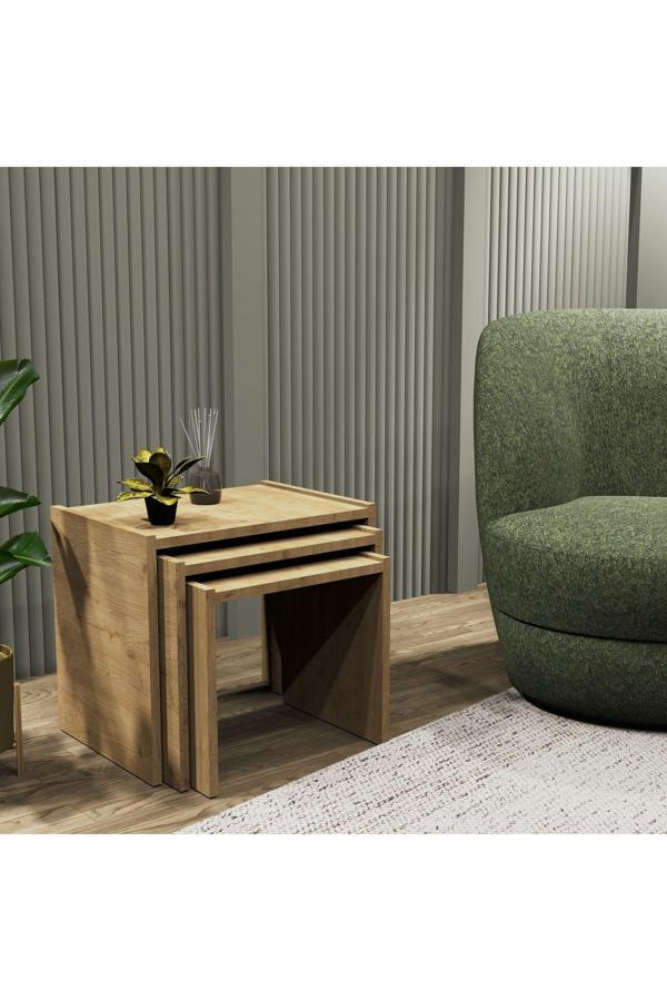 Cool Home Vera 3'lü Zigon Sehpa , Servis Sehpası Sepet - Image 1
