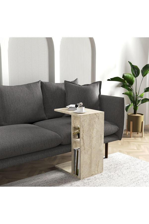 Cool Home Vera Yan Sehpa , Servis Sehpası Traverten ( Mermer Desen ) - Image 1