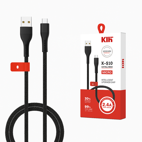 Hasır Örgülü 2.4a Micro Usb 1 Metre  Hızlı Şarj Ve Data  Kablosu K-S10 - Image 1