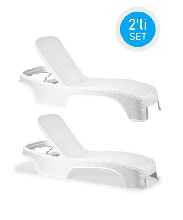 Omnipazar SY-2536 Beyaz Brezza Royal Rattan Lüks Şezlong 2'li Set - Image 1
