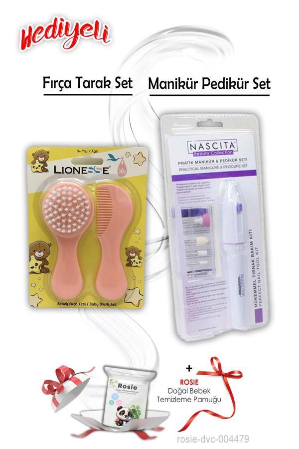 Pembe Fırça Tarak Seti ve Manikür Pedikür Set ROSIE Hediyeli - Image 1