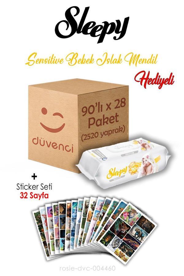 Sleepy Sensitive Islak Mendil 90x28 (2520  yaprak) ve Sticker Seti 32 Sayfa - Image 1