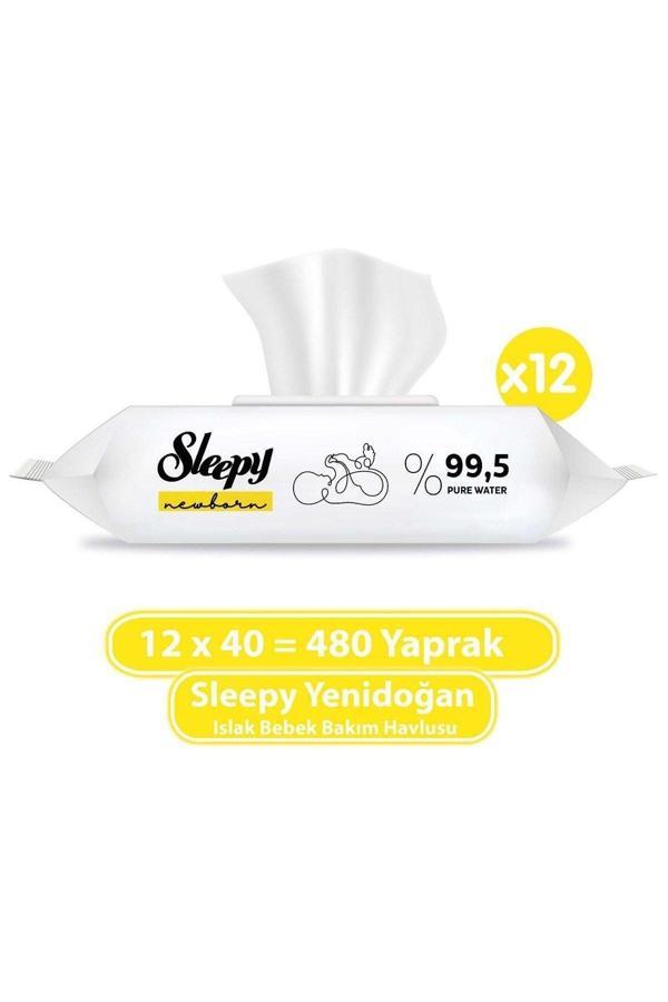 Sleepy Natural Yenidoğan Pamuklu 40 Yaprak 12'li Paket Islak Mendil - Image 1