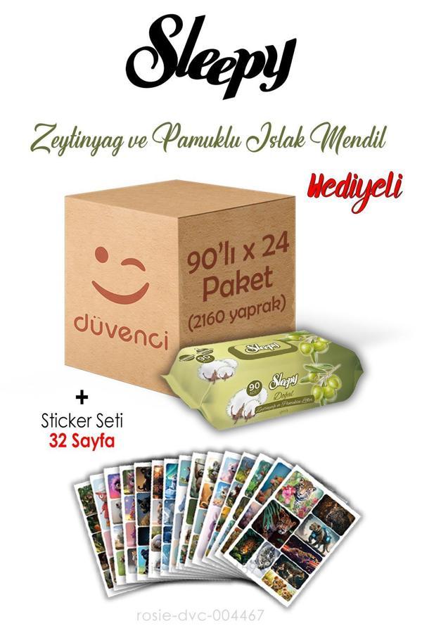 Zeytinyağlı Pamuklu Islak Havlu 90x24 (2160  yaprak) ve Sticker Seti 32 Sayfa - Image 1