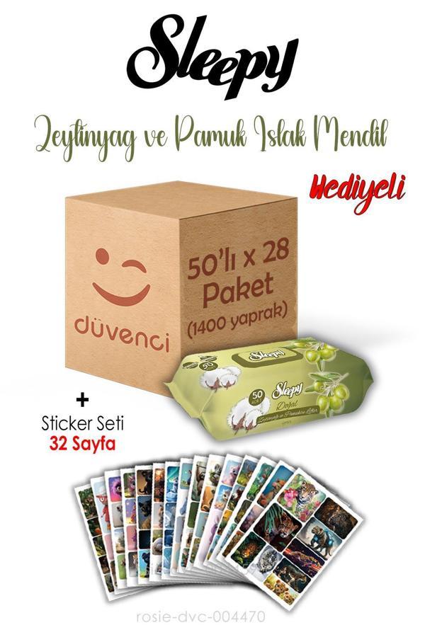 Zeytinyağlı ve Pamuklu Islak Havlu Sleepy 50x28 (1400  yaprak) ve Sticker Seti 32 Sayfa - Image 1