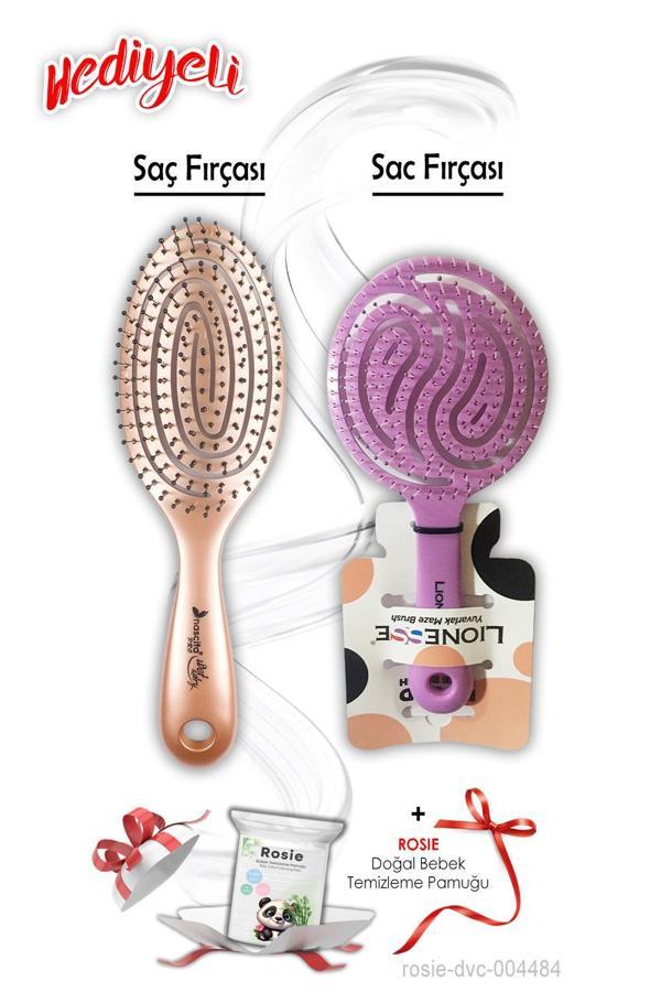 Kahverengi Üç Boyutlu Tarama Fırçası ve Mor Saç Fırçası Oval ROSIE Hediyeli - Image 1