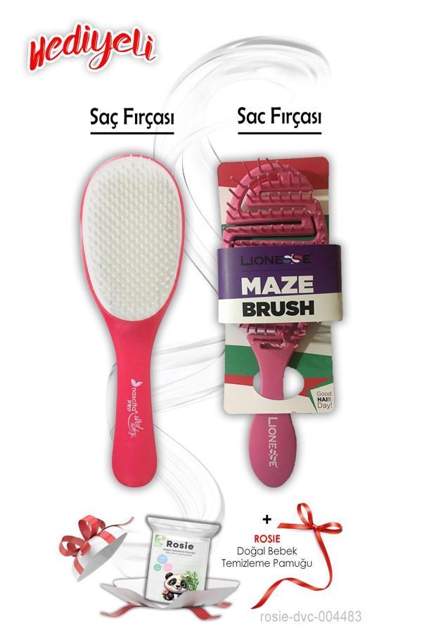 Saç Fırçası Oval Pembe ve Üç Boyutlu Tarama Fırçası Pembe ROSIE Hediyeli - Image 1