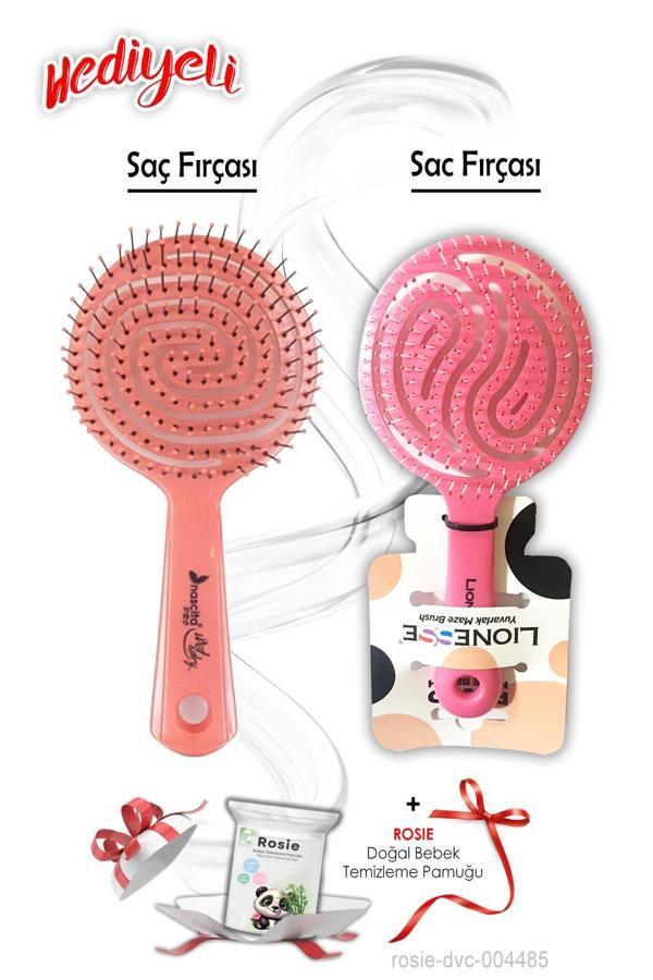 Saç Fırçası Yuvarlak Pembe ve Üç Boyutlu Oval Saç Fırçası Pembe ROSIE Hediyeli - Image 1