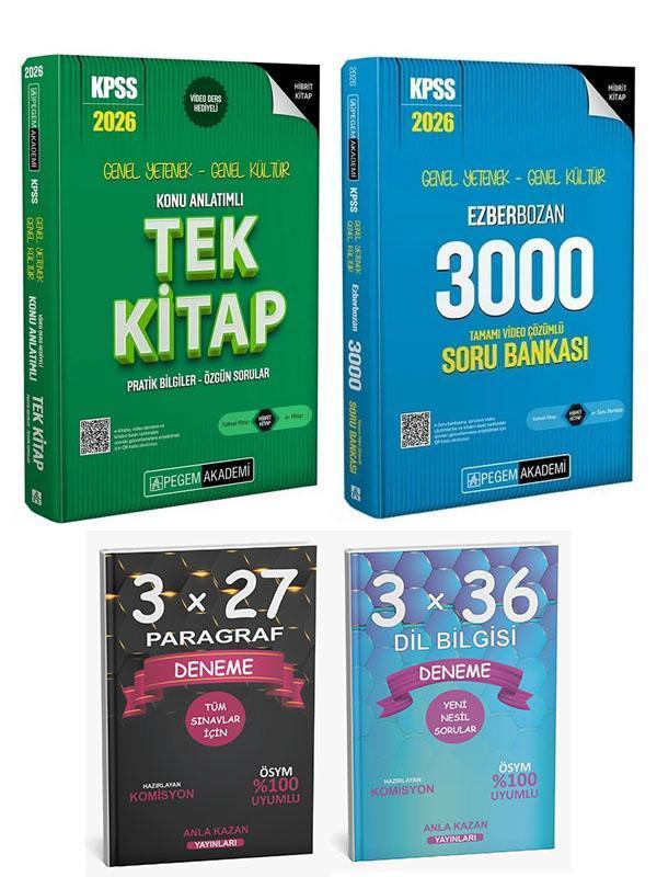 Pegem + Anla Kazan 2026 KPSS GYGK Konu + 3000 Soru + Paragraf Dil Bilgisi Deneme 4 lü Set - Anla Kazan Yayınları - Image 1