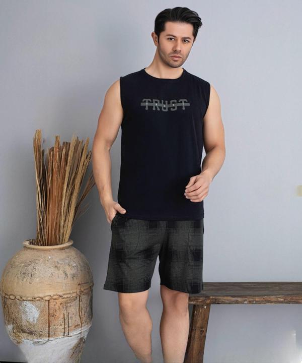 Pijamoni Erkek Bisiklet Yaka Kolsuz Şortlu Pijama Takımı 6185/3 - 1 Adet - Image 1
