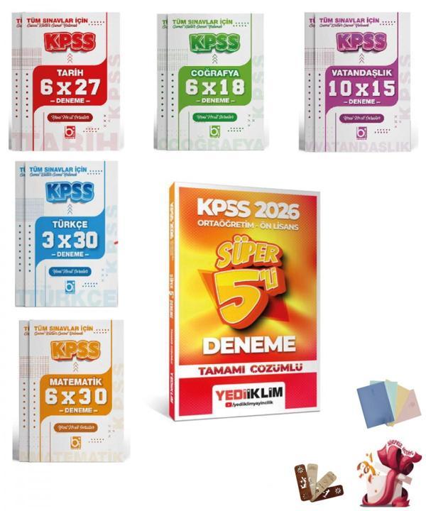 2026 KPSS Ortaöğretim-Önlisans Genel Yetenek Genel Kültür Tamamı Çözümlü Süper Deneme Seti Yediiklim - Bi bigelio - Image 1