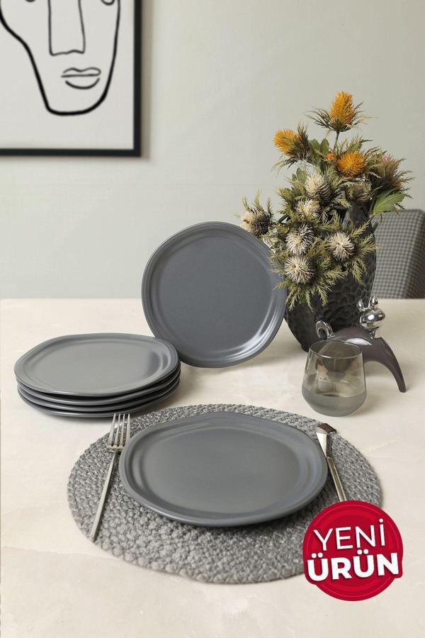 Keramika Mat Gri Bloom Pasta Tabağı 24 Cm 6 Adet 959 - Image 1