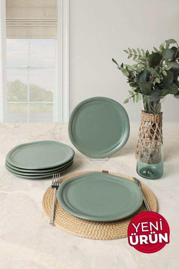 Keramika Mat Yeşil Bloom Pasta Tabağı 24 Cm 6 Adet 322 - Image 1
