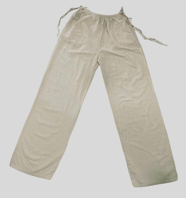Kadın Yazlık %100 Keten Bol Paça Pantolon – Yandan Bağcıklı, Rahat Ve Bol Kesim - Image 1