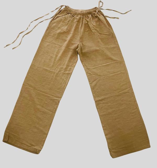 Kadın Yazlık %100 Keten Bol Paça Pantolon – Yandan Bağcıklı, Rahat Ve Bol Kesim - Image 1