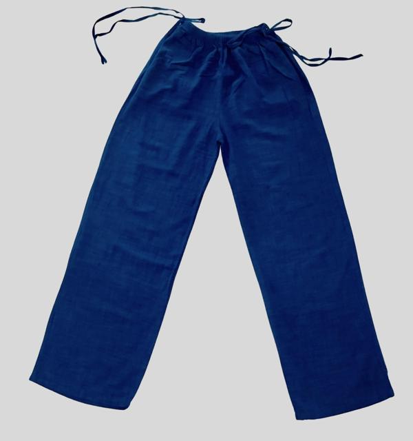 Kadın Yazlık %100 Keten Bol Paça Pantolon – Yandan Bağcıklı, Rahat Ve Bol Kesim - Image 1