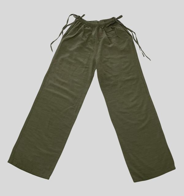 Kadın Yazlık %100 Keten Bol Paça Pantolon – Yandan Bağcıklı, Rahat Ve Bol Kesim - Image 1