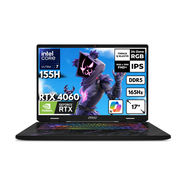 MSI PULSE 17 AI Ultra 7-155H 40-GBDDR5 4 TBSSD RTX4060 (8GB-140W) 17" FHD+ 165Hz Windows 10 Pro Gaming Notebook C1VFKG-083XTRHMF60 - Image 1