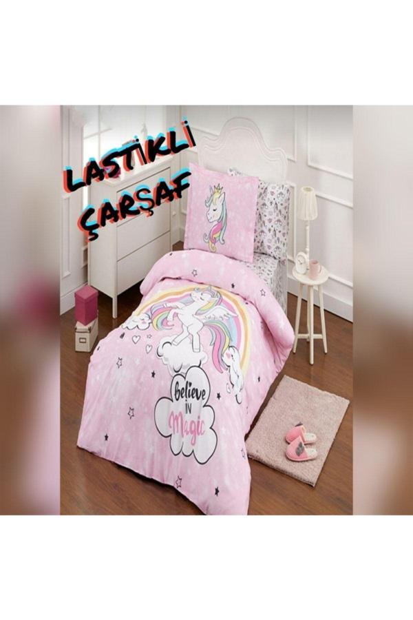 Özdilek Tek Kişilik ( Çarşafı Lastikli ) Nevresim Takımı Unicorn Pembe - Image 1