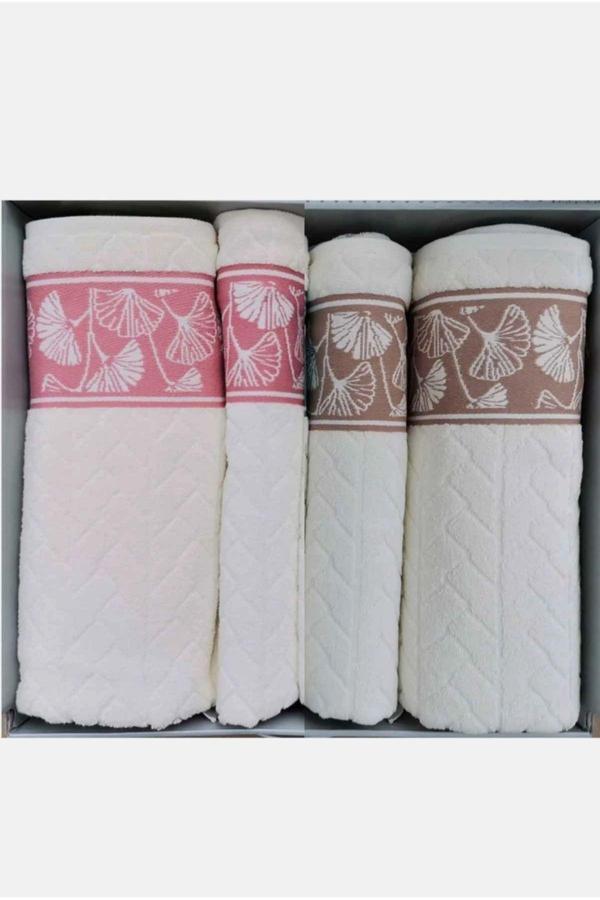 Özdilek 4 Parça Best Set - ( 2 Ad 90X150 + 2 Ad 50X80 ) Hamam Takımı Bej-Pembe - Image 1