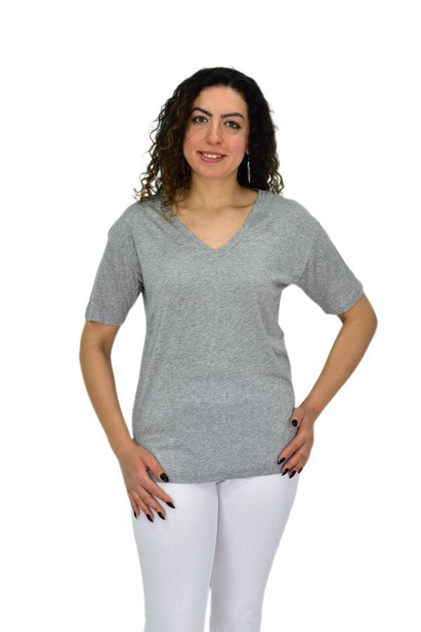 Kadın Yarım Kol V Yaka Likralı Tişöt  BGL-ST04651 - Image 1