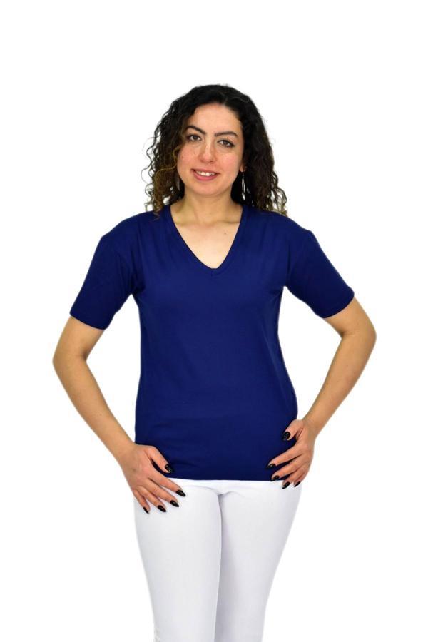 Kadın Yarım Kol V Yaka Likralı Tişöt  BGL-ST04651 - Image 1