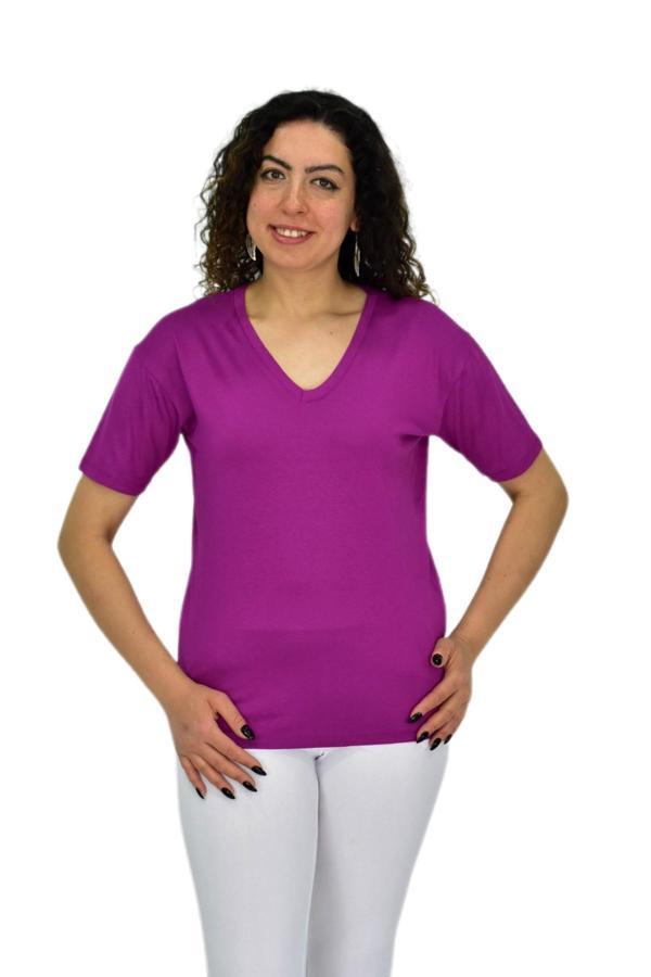 Kadın Yarım Kol V Yaka Likralı Tişöt  BGL-ST04651 - Image 1