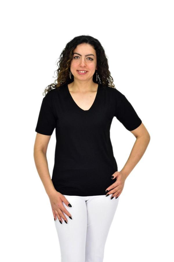 Kadın Yarım Kol V Yaka Likralı Tişöt  BGL-ST04651 - Image 1