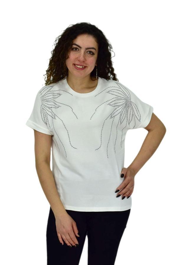 Kadın Yarım Kol Sıfıryaka Taşlı Likralı Tişöt  BGL-ST04655 - Image 1