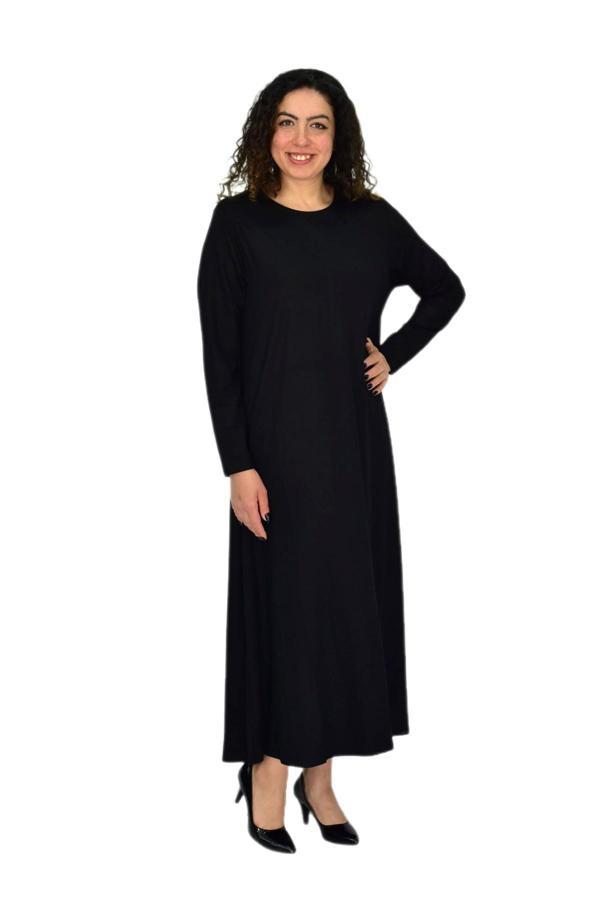 Kadın Siyah Uzun Kol Likralı Viskon Elbise BGL-ST04677 - Image 1