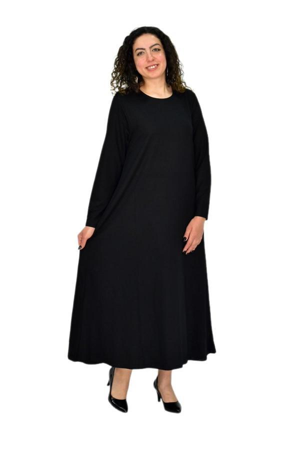 Kadın Siyah Uzun Kol Likralı Viskon Elbise BGL-ST04674 - Image 1