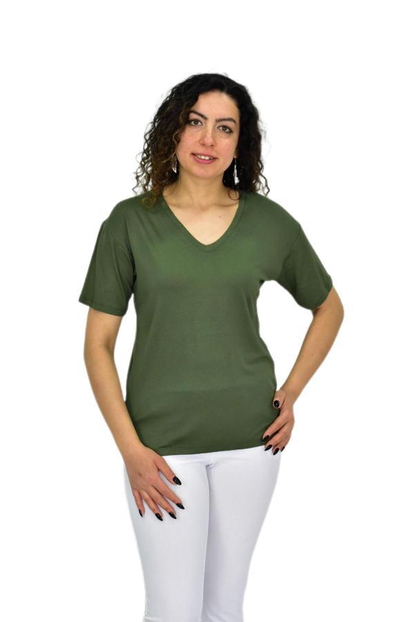 Kadın Yarım Kol V Yaka Likralı Tişöt  BGL-ST04651 - Image 1