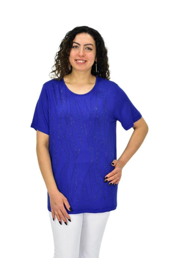 Kadın Viskon Taşlı Kısa Kol Bluz BGL-ST04679 - Image 1