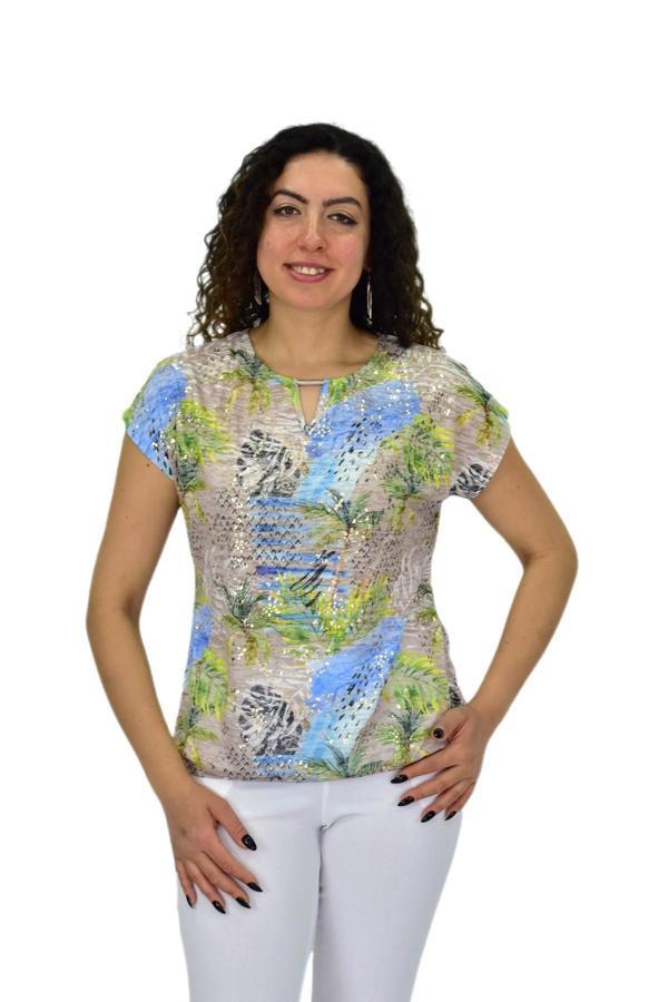 Kadın Kısa Kol Baskılı Bluz BGL-ST04690 - Image 1