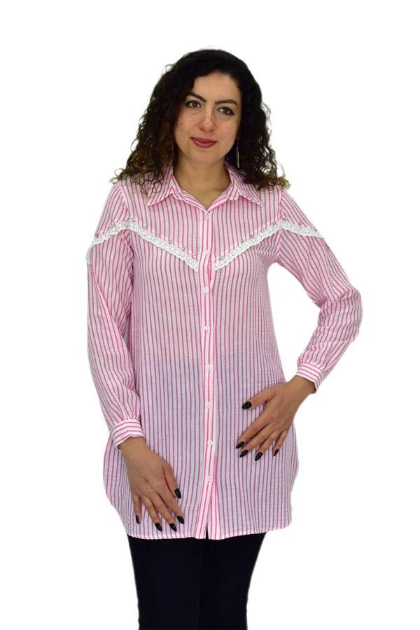 Kadın Çizğili Keten Gömlek BGL-ST03706 - Image 1