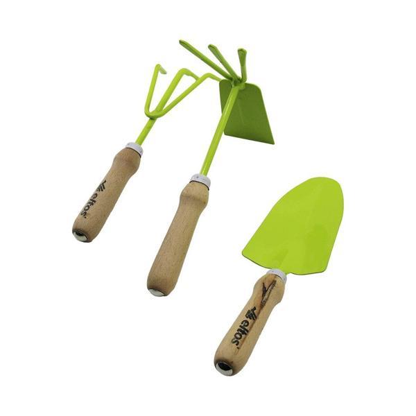 ELTOS EBS-003  3PCS  BAHÇE HOBİ SETİ  RENKLİ METAL   ÇİFT BAŞLI ÇAPA - 3 DİŞLİ TIRMIK - KÜREK  AHŞAP SAPLI (5060) - Image 1